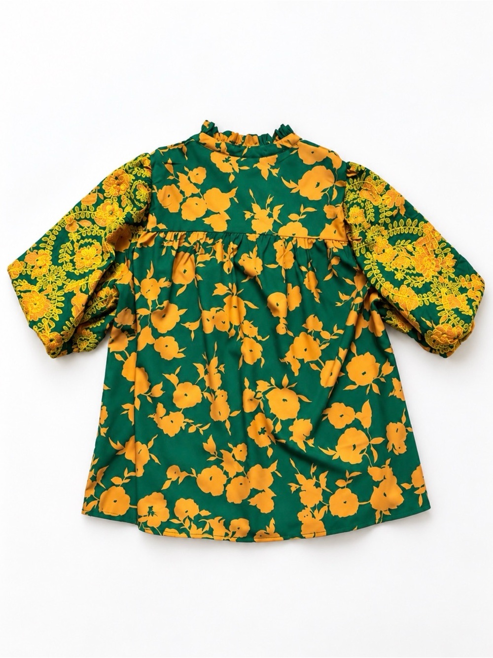 Umgee Green Orange Floral Embroidered Puff Sleeve Blouse size S - Picture 4 of 9